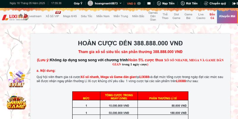 Sự kiện khuyến mãi lixi88 tưng bừng